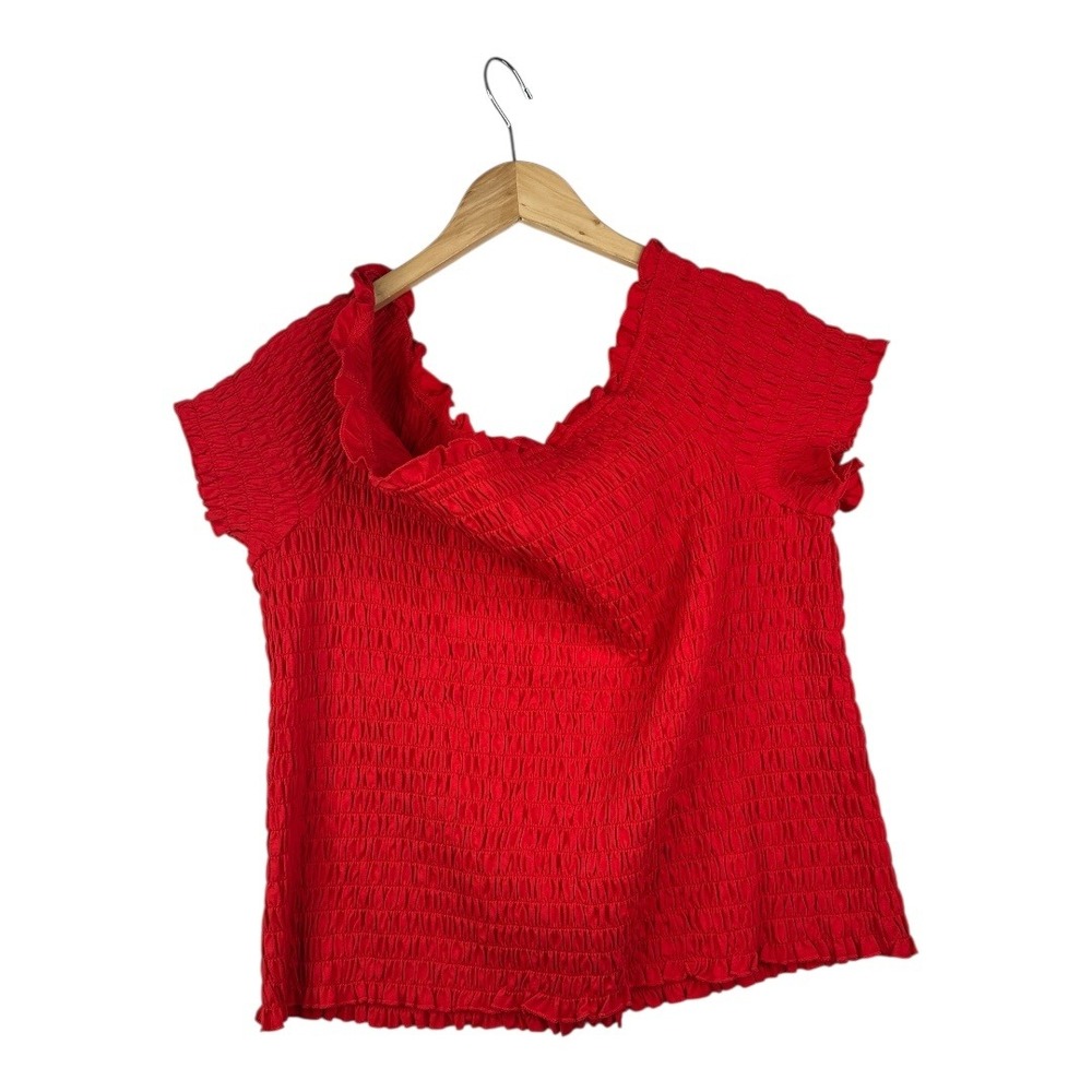 Eloquii Elements Smocked Stretch Short Sleeve Shirt size 26/28 Red